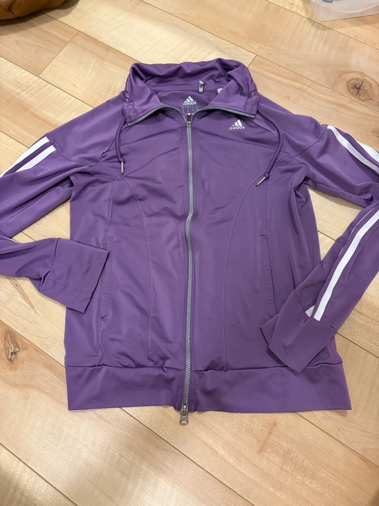 adidas Tops - adidas Purple Full-Zip light Jacket with White Stripes